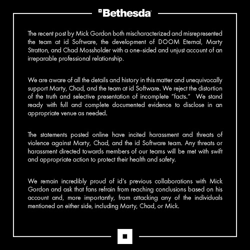 «Однобокая и несправедливая» правда: Bethesda отвергла обвинения композитора DOOM Eternal Мика Гордона и намекает на суд
