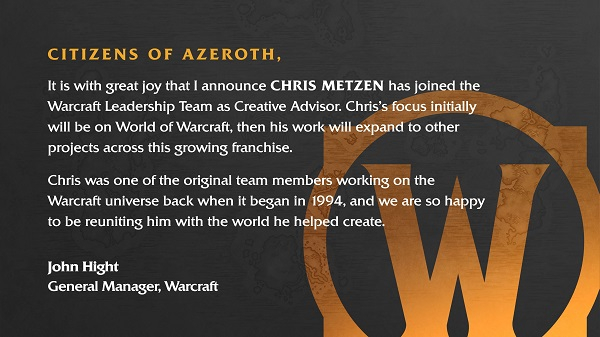 Легендарный гейм-дизайнер Крис Метцен вернулся в Blizzard для работы над Warcraft