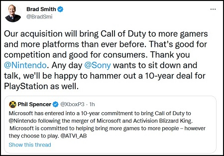 Microsoft обязалась 10 лет выпускать Call of Duty на консолях Nintendo и «в любой день» готова подписать соглашение с Sony