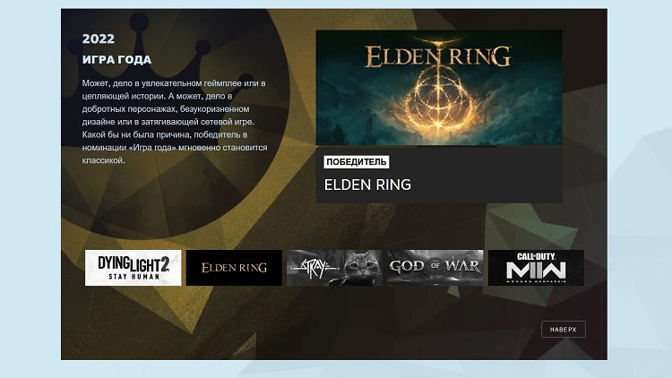 Elden Ring, God of War и Stray вошли в число лауреатов премии Steam по итогам 2022 года — полный список победителей