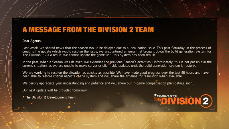 Новый сезон откладывается: Ubisoft случайно сломала систему обновлений The Division 2, пытаясь починить игру