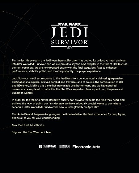 Star Wars Jedi: Survivor не успеют выпустить 17 марта — объявлена новая дата выхода