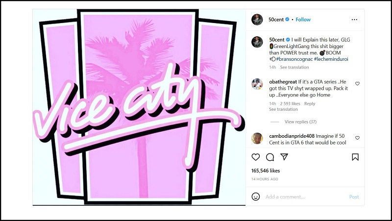 Рэпер 50 Cent заинтриговал фанатов GTA сообщением с логотипом Vice City