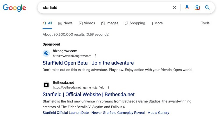 Поисковик Google рекламировал мошенников, предлагавших сыграть в открытую «бету» Starfield