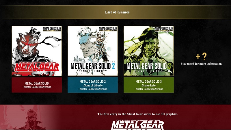 В сборник ремастеров Metal Gear Solid: Master Collection Vol. 1 войдут пять игр серии, а не три
