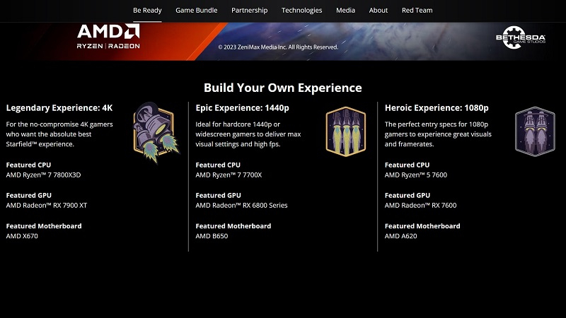 AMD раскрыла системные требования Starfield для «наилучшего опыта» в 4K