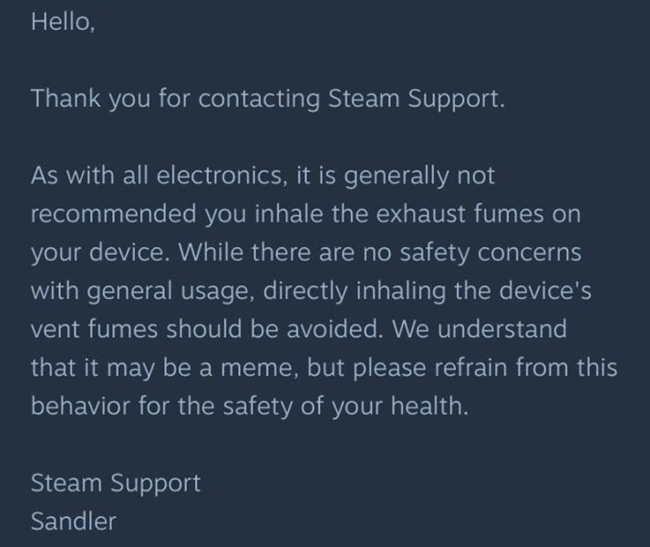 Valve попросила игроков не нюхать выхлоп Steam Deck — это не безопасно 