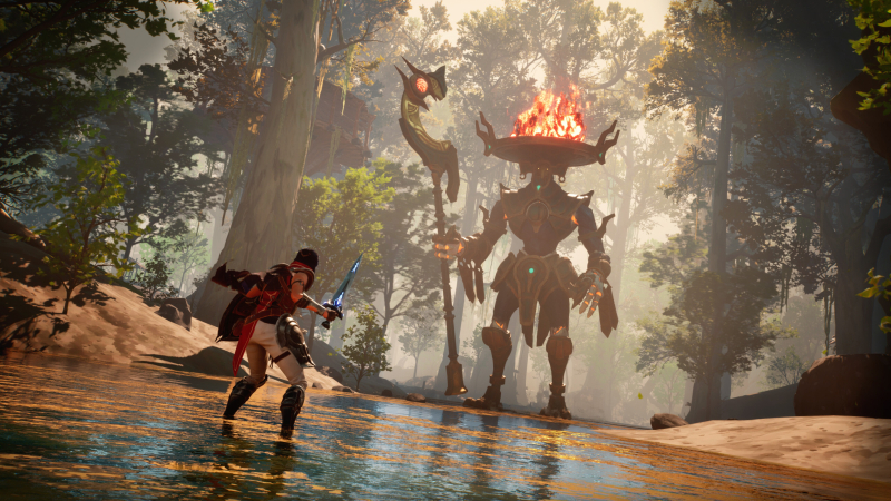 Студия экс-режиссёра Dragon Age показала геймплей Eternal Strands — битва против огромного автоматона с огненным молотом 